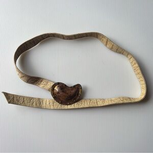 Vintage Beige Leather Belt with Brown Metal Accent